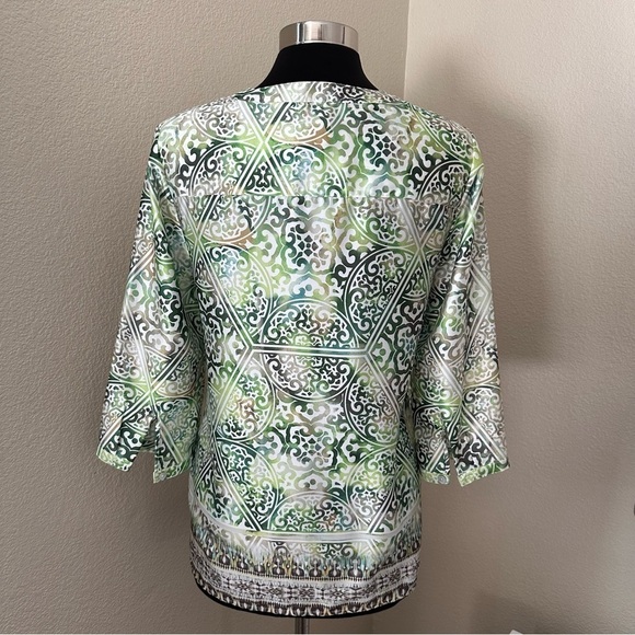 Chico’s Block-Print Green Cream Popover Lightweight Tunic Top Blouse Size S - Picture 10 of 16